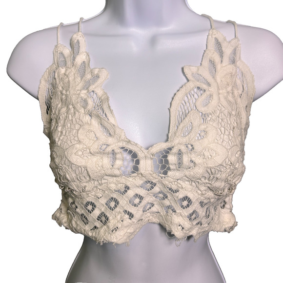 Free People Lace Bralette Womens XS Black Criss Cross Back Boho Feminine Dainty - Picture 2 of 6